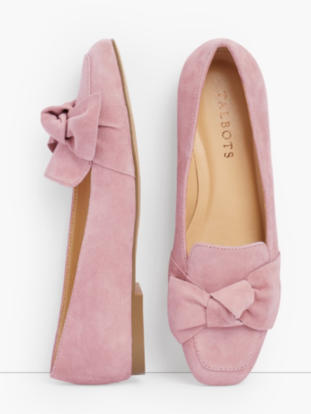 Talbots Stella Dusty Pink Suede Bow Loafers - Women Size 6.5 Slip Ons